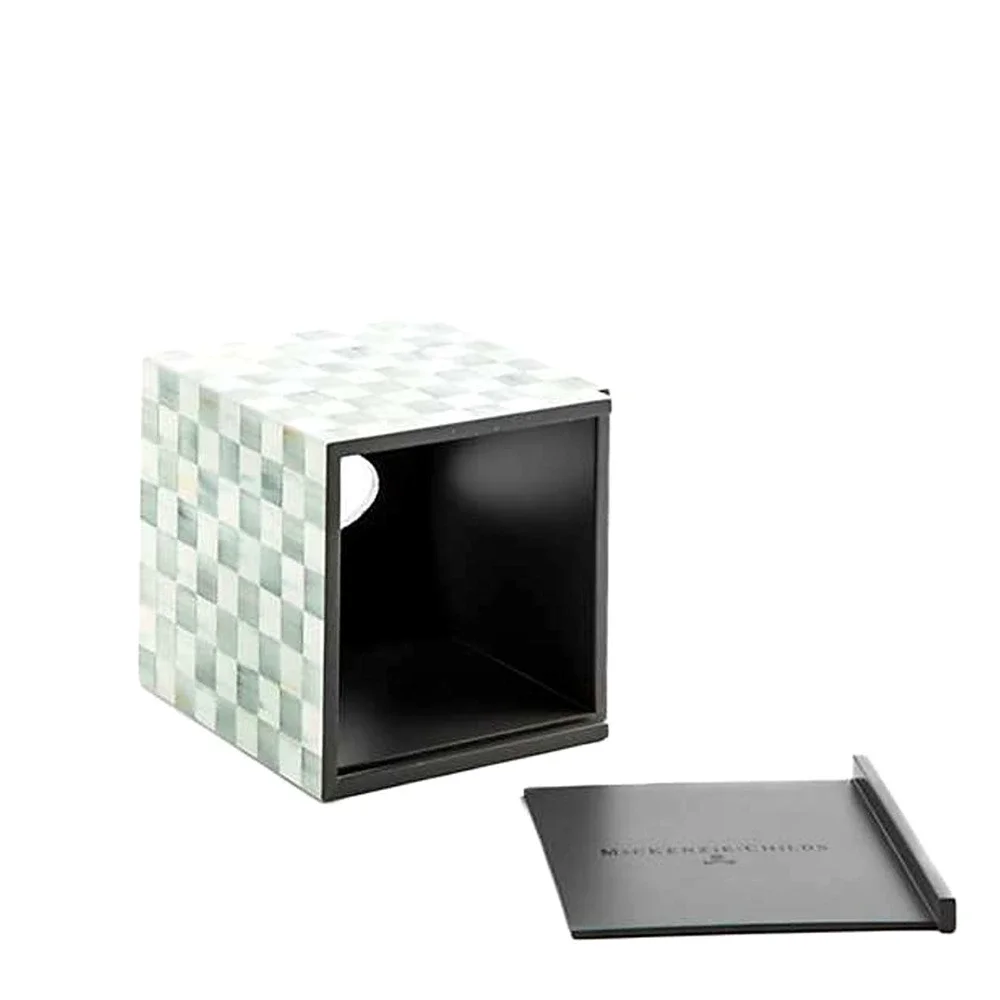 Brand New Mackenzie-Childs Sterling Check Lacquer Boutique Tissue Box Cover